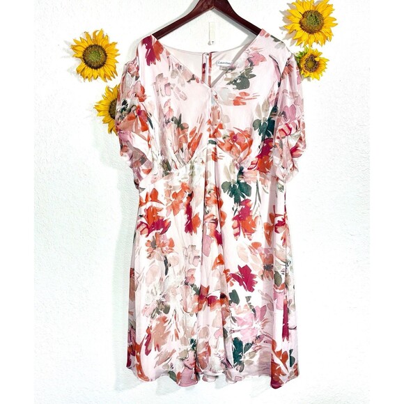 Calvin Klein Women's Plus Size  Knot Sleeve Chiffon Dress Size 22W - Picture 1 of 7